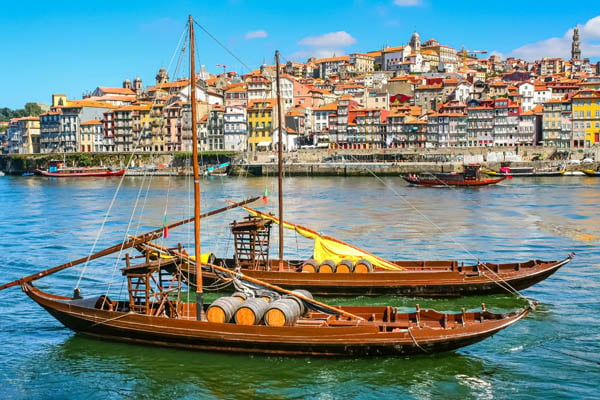 Boats on River in Porto Portugal