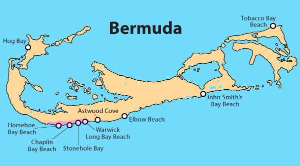 Map of Bermuda Beaches and Pink Sand Locations