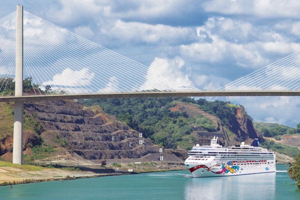 NCL cruise ship traveling through the Panama Canal